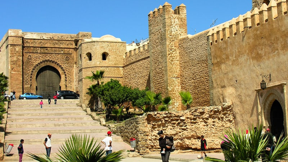 Kasbah des Oudaias blue and white buildings Rabat
