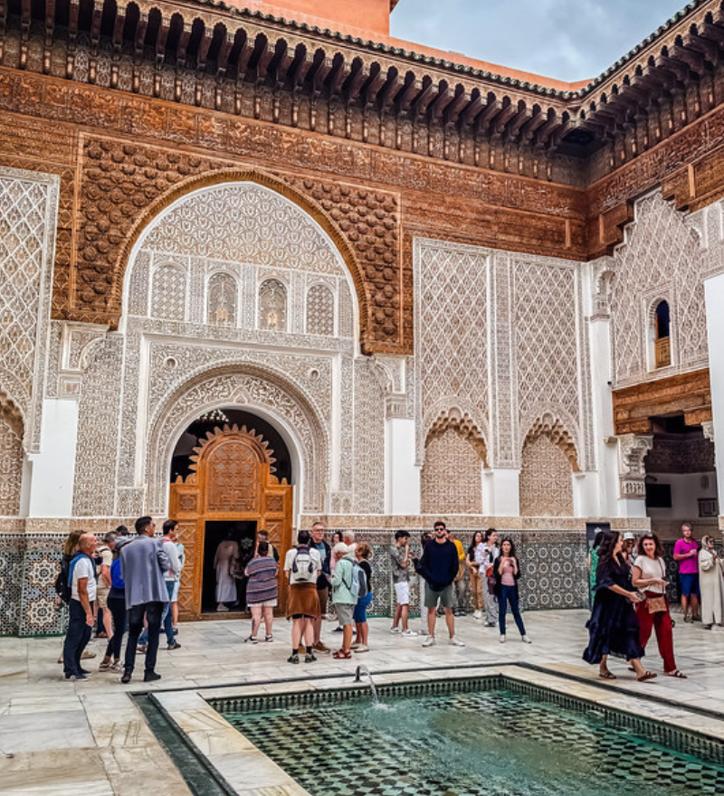 Clay kasbah village along desert route.