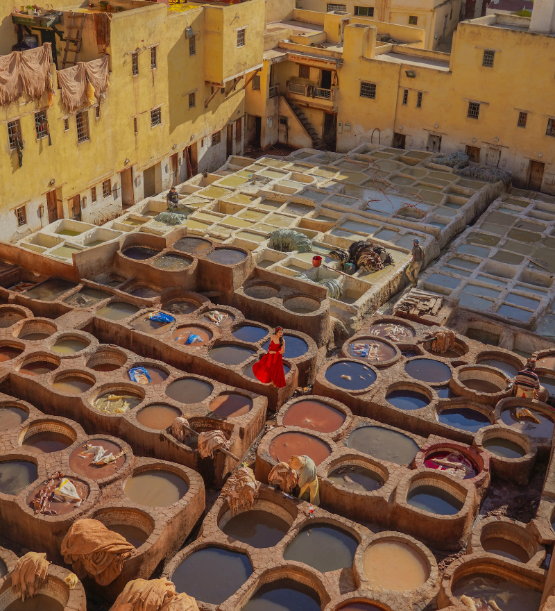 Traditional tanneries in Fes on a 10 day itinerary Morocco
